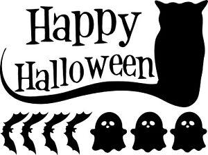 Scary Halloween Wall Stickers, Happy Halloween Letterings Wall Decals Bats Cat