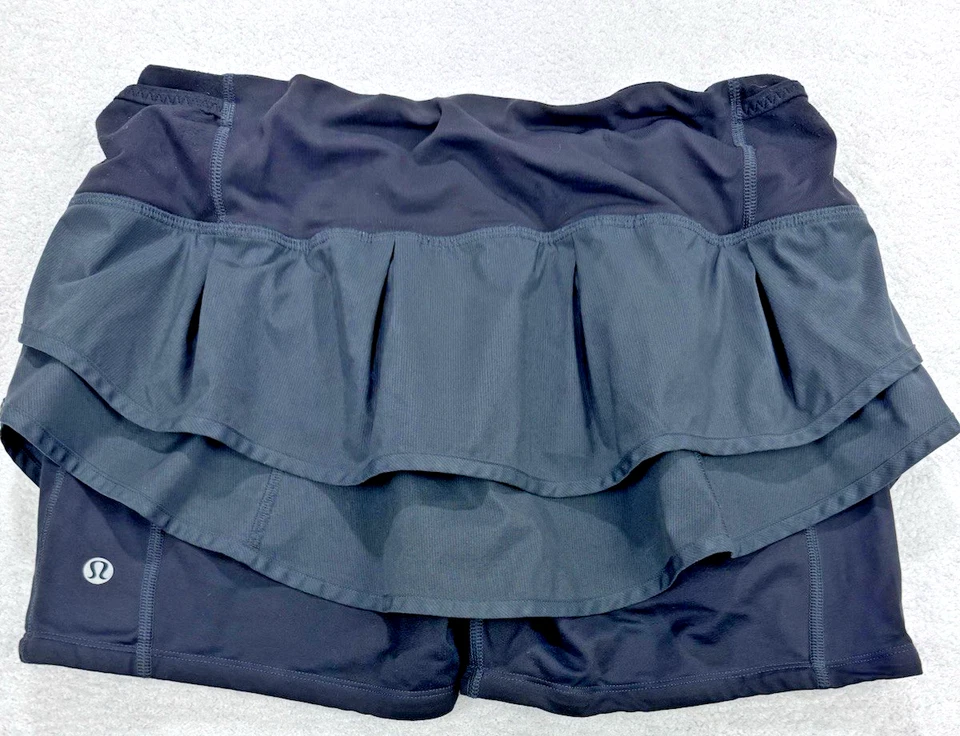 LULULEMON Running Shorts Skort Skirt Black Zipper Pocket Ruffle Size 8 Tennis - Image 1 of 4
