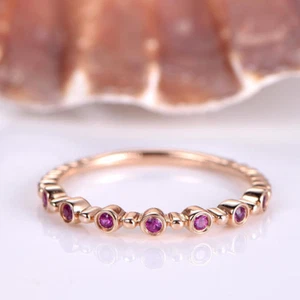 0.5ct Natural Pink Ruby Wedding Band Bezel Set Half Eternity 14k SOLID Rose Gold - Picture 1 of 7