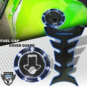 ALMOHADILLA DE TANQUE DE COMBUSTIBLE DE AGARRE PROFESIONAL CROMADA AZUL Y NEGRO + CUBIERTA TAPA DE GASOLINA NINJA 500/ZX-6R/7R/9R-11R - Imagen 1 de 9