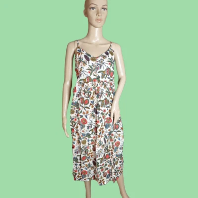 Handmade Indian dress block printed cotton stylish adjustable shoulder straps - Image 1 of 4