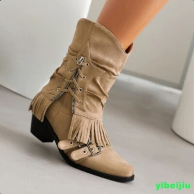 Botines con borla tacón cubano gamuza hebilla bohemia para mujer zapatos Chelsea Foto 1 de 4