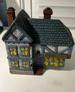 Hand painted blue village house 6.25 in tall - Picture 1 of 5