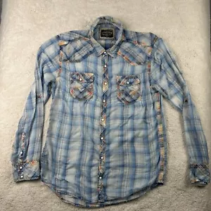 BKE Vintage Shirt Mens XL Standard Fit Blue Plaid Pearl Snap Western Preppy - Picture 1 of 14