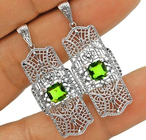 2CT Natural Peridot 925 Sterling Silver Victorian Look Earrings Jewelry - Picture 1 of 1