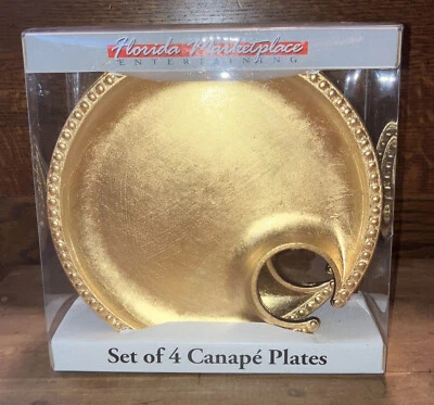 Florida Marketplace Entertaining Set of 4 Canepe’ Plates w/Wine Glass Holder - Image 1 of 4