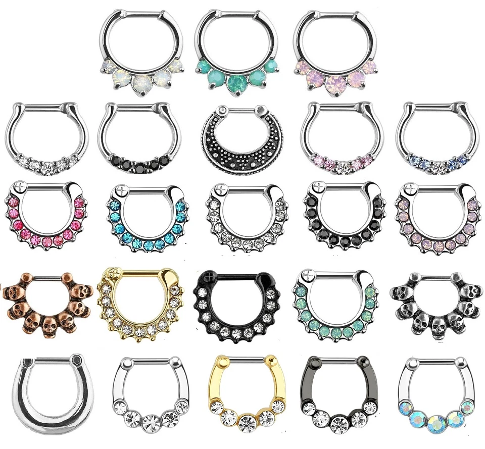 Septum Clicker Nose Daith Rings CZ Gem Nose Piercing 316L Steel 1.2mm UK SELLER - Image 1 of 1
