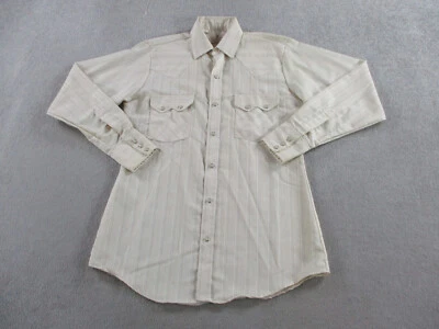 VINTAGE Dee Cee Shirt Mens 15 Beige Pearl Snap Western Sawtooth USA Cowboy 80s - Image 1 of 4
