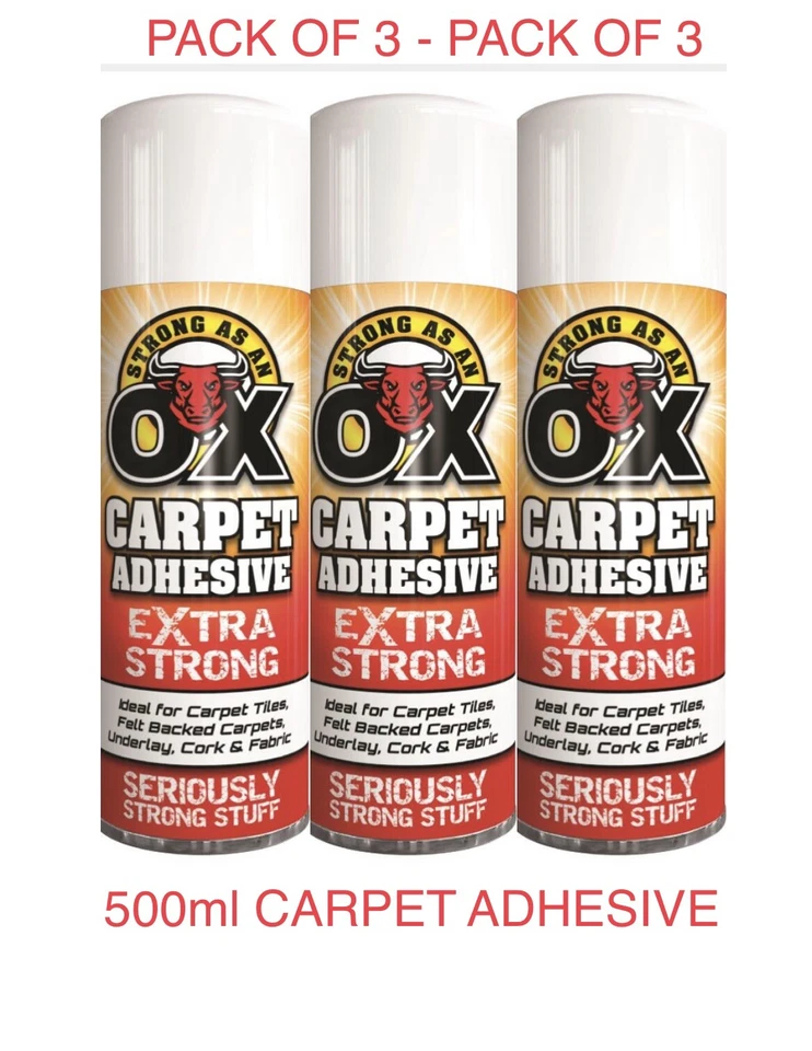 PACK OF 3 x 500ML STRONG AS AN OX HEAVY DUTY CARPET ADHESIVE GLUE STRONG