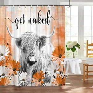Western Cowboy Shower Curtain Rustic Sunflower Longhorn Cow Skull Boots - Picture 1 of 6