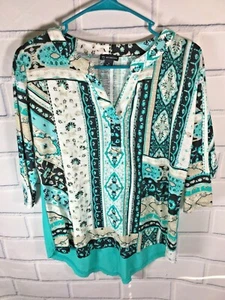 New Direction Women's SZ Small Green Black Tunic Top Blouse Shirt NWOT (F21) - Picture 1 of 5