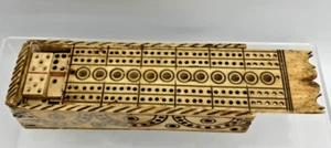 FAB 1800's Napoleonic Prisoner of War Hand Carved Dominoes Set Cribbage Box - Picture 1 of 22