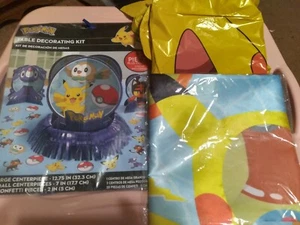 5 Pc POKEMON Bday Decorations 3 Pc Tabletop 1 Lg Balloon 1 Picture Op Wall Hang - Picture 1 of 7