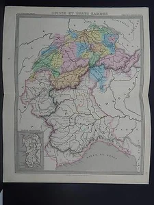 Mapa antiguo 1845 Suisse Et Etats Sardes (Suiza y Estados de Cerdeña) R7#40 - Imagen 1 de 1