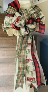 Christmas bow tree topper Buffalo Plaid Red truck HANDMADE USA ships fluffed - Picture 1 of 2