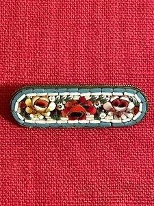 Vintage Mosiac Brooch Pin Italy Multi Color Florals 1-5/8" - Picture 1 of 6