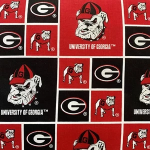 University of Georgia Bulldogs UGA Cotton Fabric Logo Print 1 Yard - Picture 1 of 6