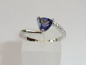 Anello da donna in argento sterling 925 con tanzanite naturale e diamanti - Foto 1 di 8