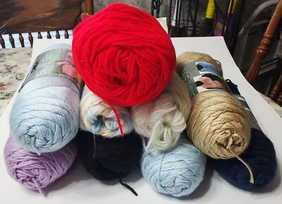 Vintage Yarn Mixed Lot of 9 Caron Sayelle, Lion Brand Many Colors "Brand New" 9 - Image 1 of 4