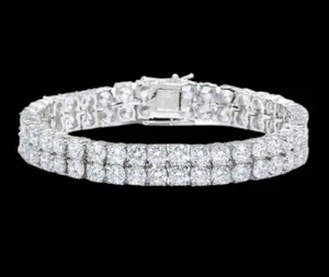 White gold finish men's double row round cut created diamond bracelet  - Picture 1 of 6