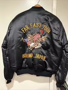 Vintage XL 80s Far East Tour Okinawa Japan Souvenir Satin Jacket Sukajan/CLEAN - Picture 1 of 15