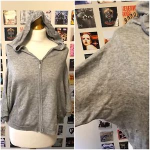Vintage 90er Y2K Cop Copine Wolle grau glänzend Fledermaus Strickjacke Reißverschluss Kapuze - Bild 1 von 13