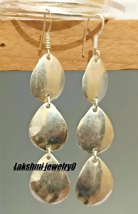 LONG TRIPLE DROP 925 STERLING POLISHED STERLING SILVER EARRINGS NEW - Picture 1 of 4
