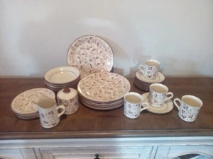 Vintage Jardin Stoneware 30 Piece Dish Set Fresh Flowers Sienna - Picture 1 of 12