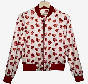 Alice + Olivia x Donald Robertson Lonnie Lips Silk Bomber Jacket Womens XS $495 - Picture 1 of 10