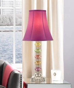 Bohemian Accent Table Lamp 21" High Multi Colored Glass Pink Shade for Bedroom - Picture 1 of 7