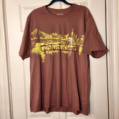 Calvin Klein Mens Short Sleeve T-Shirt Shirt Brown Yellow XXL NWT  - Изображение 1 из 4