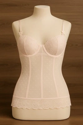 Delicates Sheer Lace Bustier Camisole Pink Mesh Polka Dot Lingerie Top Size M - Image 1 of 4