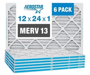 Aerostar 12x24x1 MERV 13 Filtro Aria Pieghettato, Filtro Aria Forno AC, Confezione da 6... - Foto 1 di 2