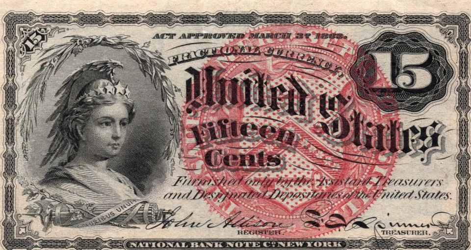 1863 - United States Fractional - 15C Fifteen Cents Note (ii) - Image 1 of 2