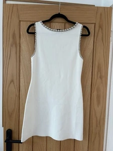 White Zara Mini Dress with Silver Bead Detail At Neck And Sleeve. BNWT Size s - Picture 1 of 10