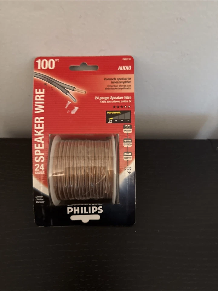 Cable de altavoz de 100 pies calibre 24 por PHILIPS nuevo antiguo stock receptor estéreo SELLADO  Foto 1 de 1