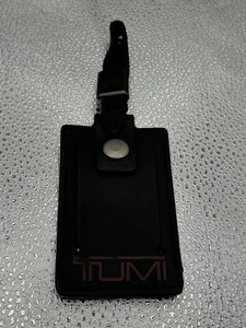 Tumi Medium Tag Luggage Name Hangtag Black Leather Red Lettering - Picture 1 of 3