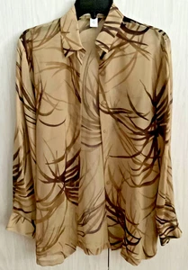 NWOT Josephine Chaus Brown Beige Chiffon Shirt 100% Silk Hip Length Women Sz 4 - Picture 1 of 8