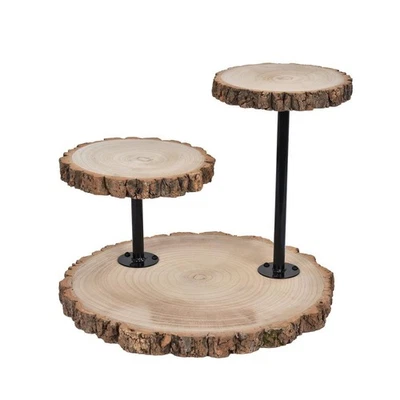14" Brown 3 Tier Round Natural Wooden Cupcake Dessert Stand Party Decorations US - Image 1 of 4
