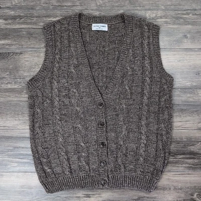 复古 Alfred Dunner 毛衣背心女式 M 电缆针织灰色学院学院学院风 — 第 1/4 张图片