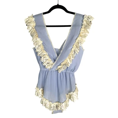Vintage Flora Nikrooz S Encaje Una Pieza Peluche Boudoir Pin Up Sexy Periwinkle Azul Foto 1 de 4