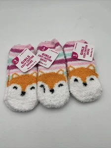 Girls Cozy Critter Socks Fox 3 Pack Shoe Size: 7-3 - Picture 1 of 6