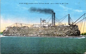Barca fluviale carica di balle di cotone come una volta cartolina di lino - Foto 1 di 4