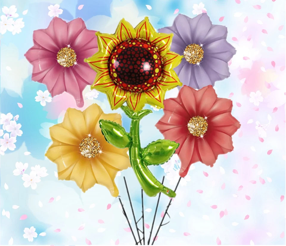 5 enormes globos de lámina de girasol auto sellados brillantes decoración de fiesta de cumpleaños helio/aire Foto 1 de 4