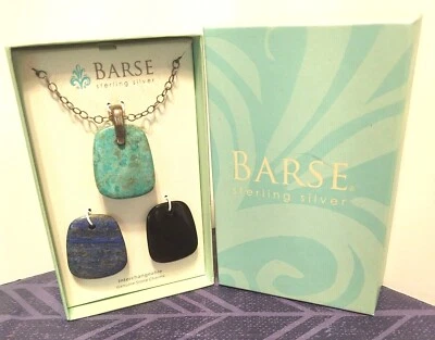 Nuevo collar grande de plata de ley intercambiable con dijes de piedra genuina BARSE Foto 1 de 4