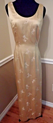 Vestido Largo Sin Mangas Reloj de Arena Asiático Satinado Dorado Seda Años 60 De Colección M Foto 1 de 4