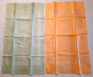 Lote de 2 manteles individuales de lino en relieve NOS 1 verde 1 amarillo 13" x 23" vintage - Imagen 1 de 8
