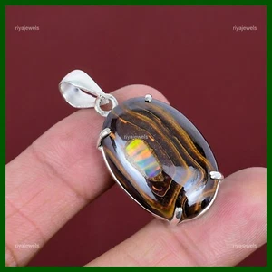 Oval Natural Ethopian Opal In Boulder Opal 925 Sterling Silver Unique Pendant - Picture 1 of 6