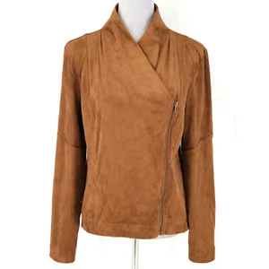 Jessica Simpson Jacket Womens Large Brown Micro Suede Moto Asymmetric Zip Boho - Picture 1 of 14