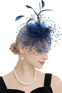 Women'S Fascinators, Feathers Tea Party Hat, Veil Headband with Hair Clip for Co - Picture 1 of 8